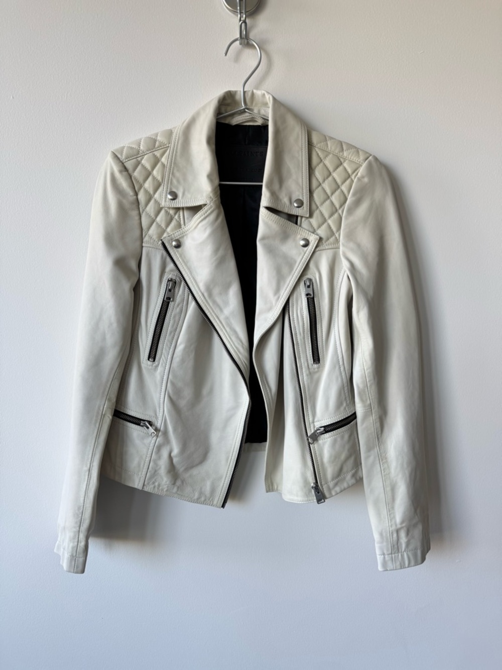 AllSaints Catch Leather Jacket in White - Moto Style - Size 6US
